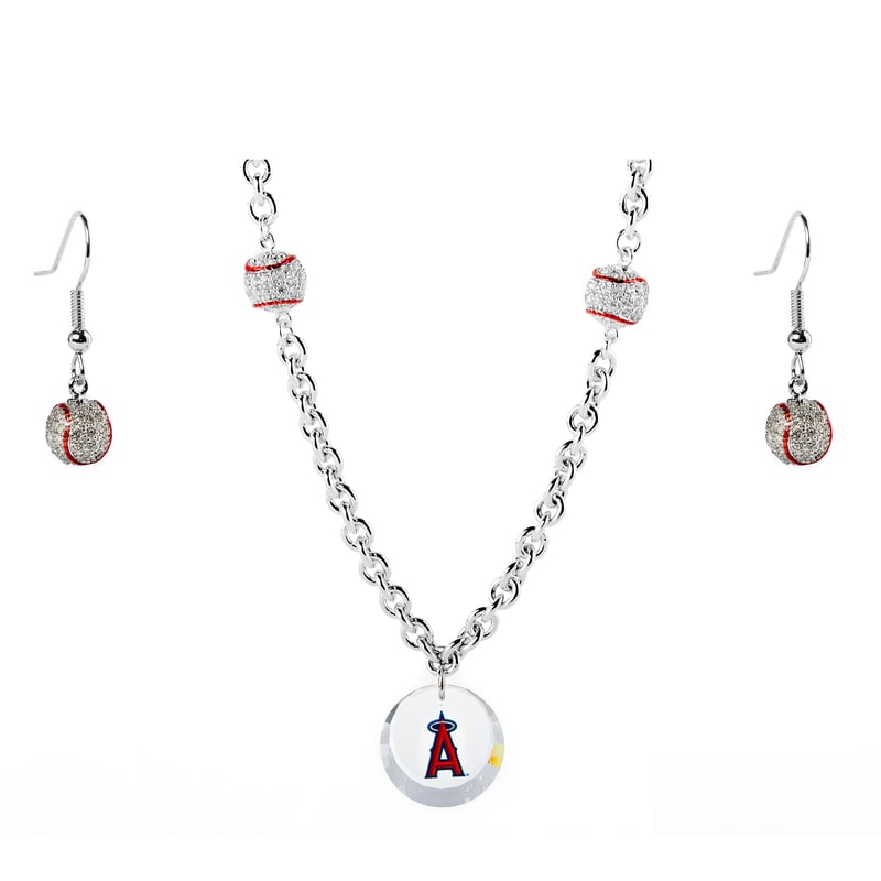 Los Angeles Angels Crystals from Swarovski Baseball Necklace & Earrings