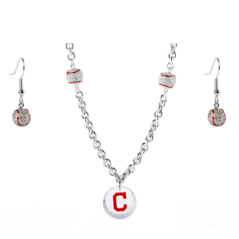 Cleveland Indians Crystals from Swarovski Baseball Necklace & Earrings