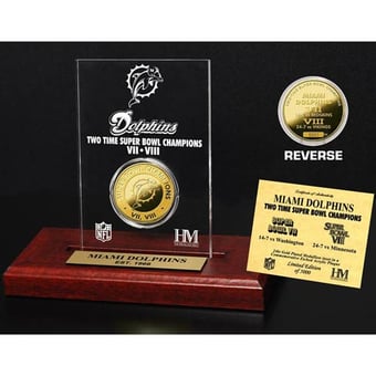 Miami Dolphins 2X Super Bowl Champions 24kt Gold Coin Etched Desktop Acrylic