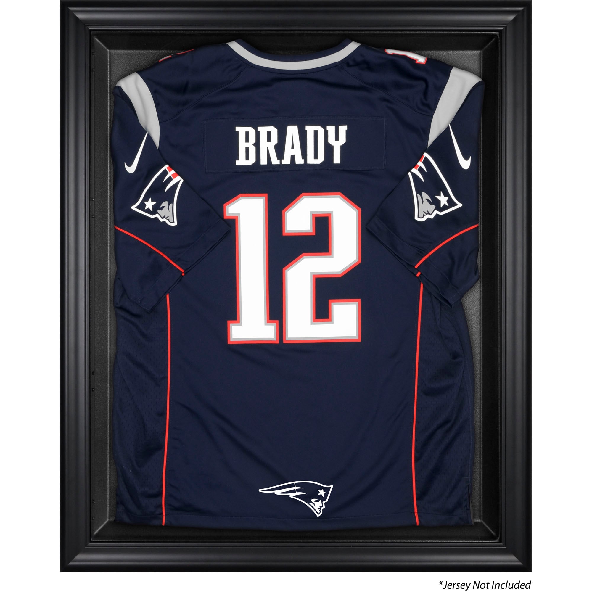 Vitrina con logotipo de camiseta enmarcado en negro de los New England Patriots