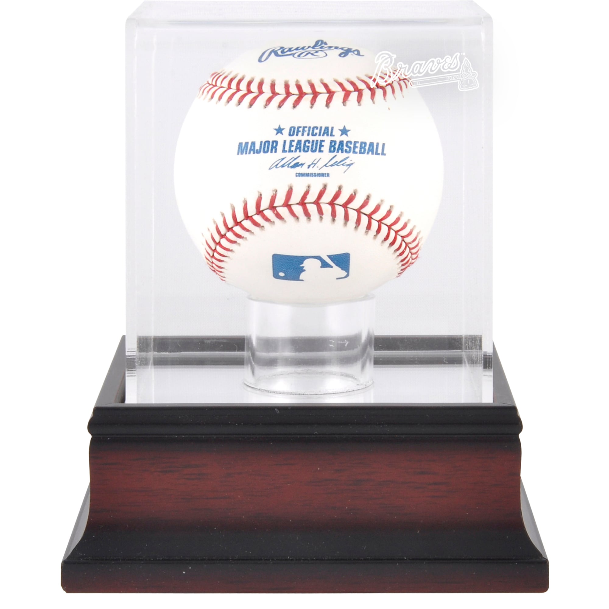 Vetrina espositiva con logo da baseball in mogano degli Atlanta Braves