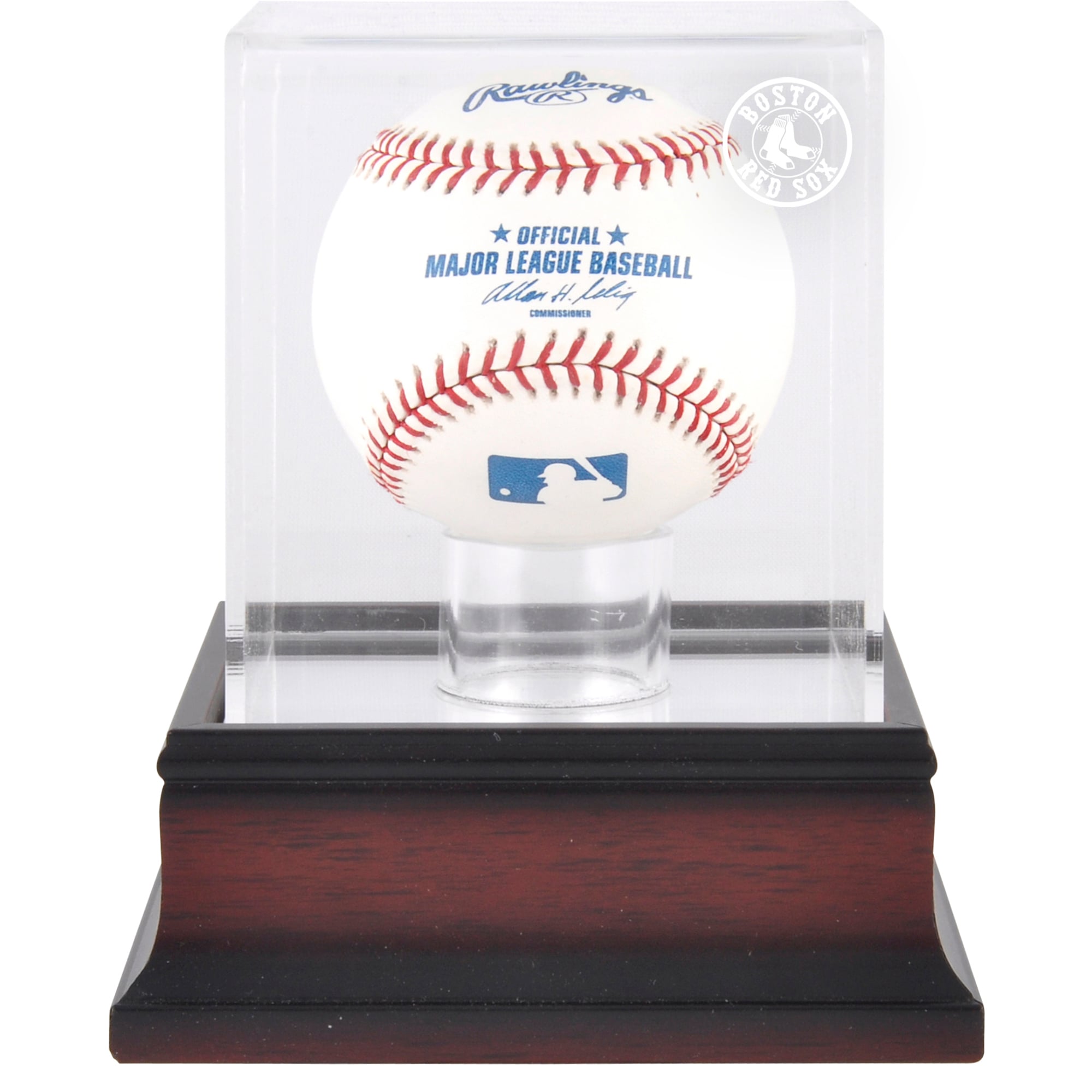 Vetrina espositiva con logo da baseball in mogano dei Boston Red Sox
