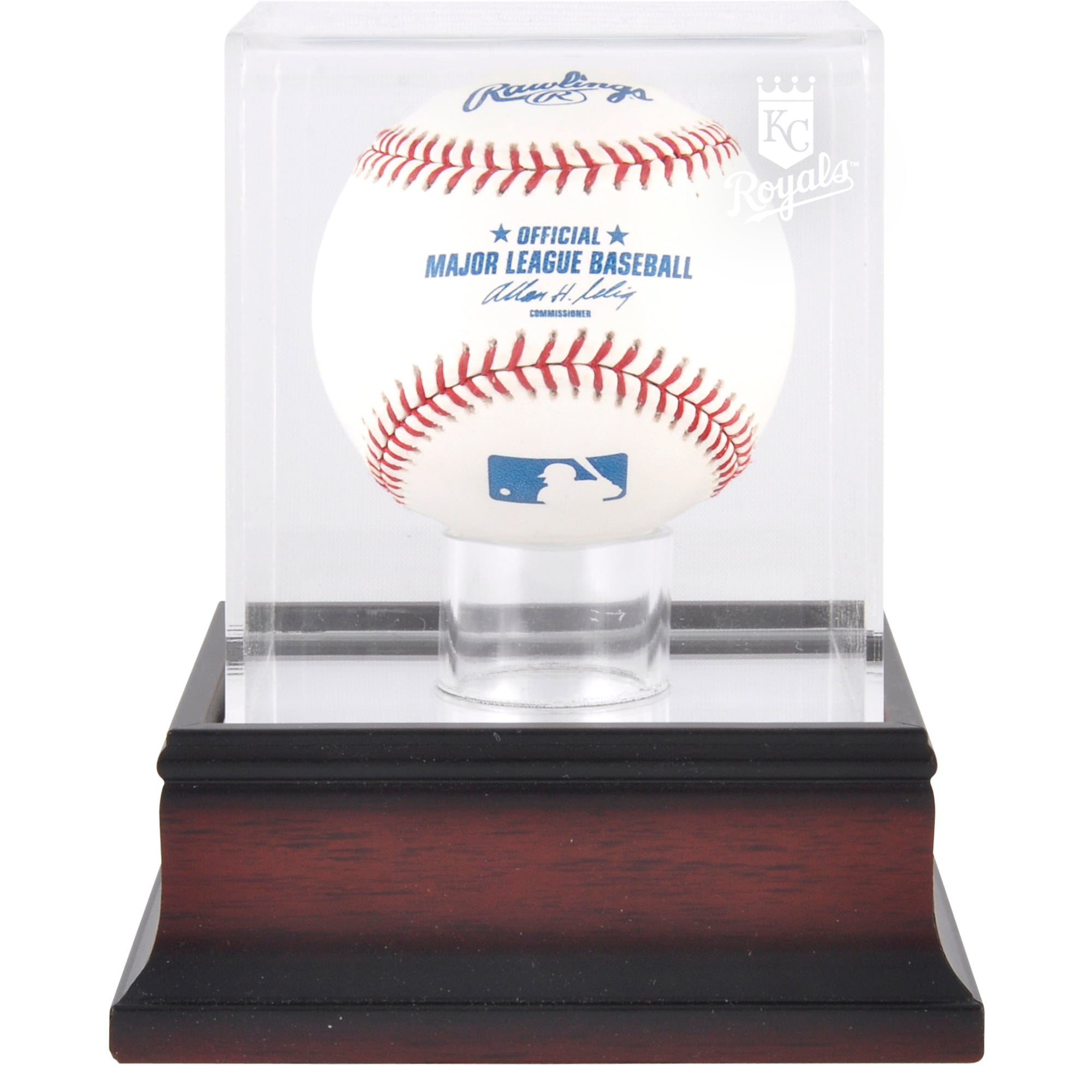 Vetrina espositiva con logo da baseball in mogano dei Kansas City Royals