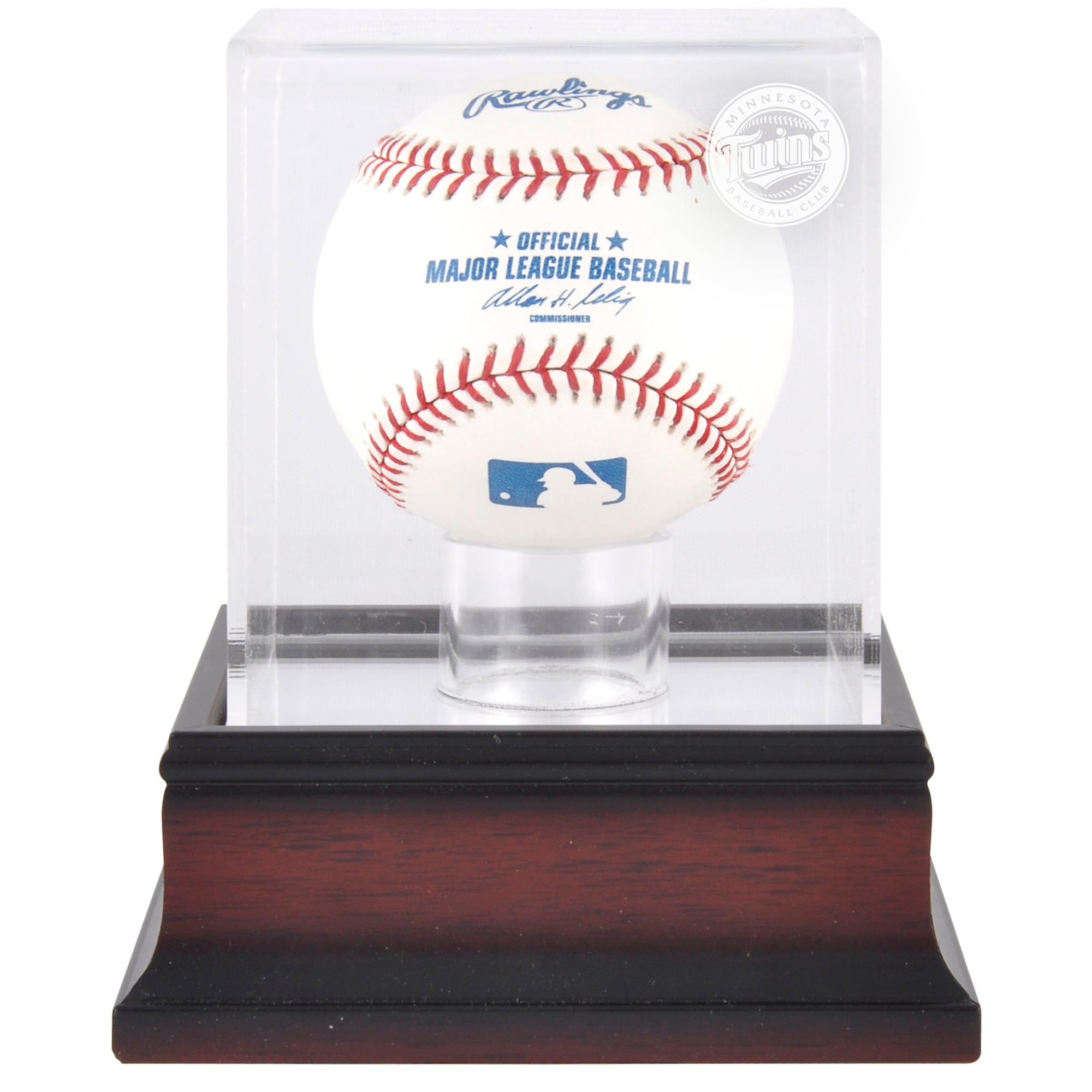 Vetrina espositiva con logo da baseball in mogano dei Minnesota Twins