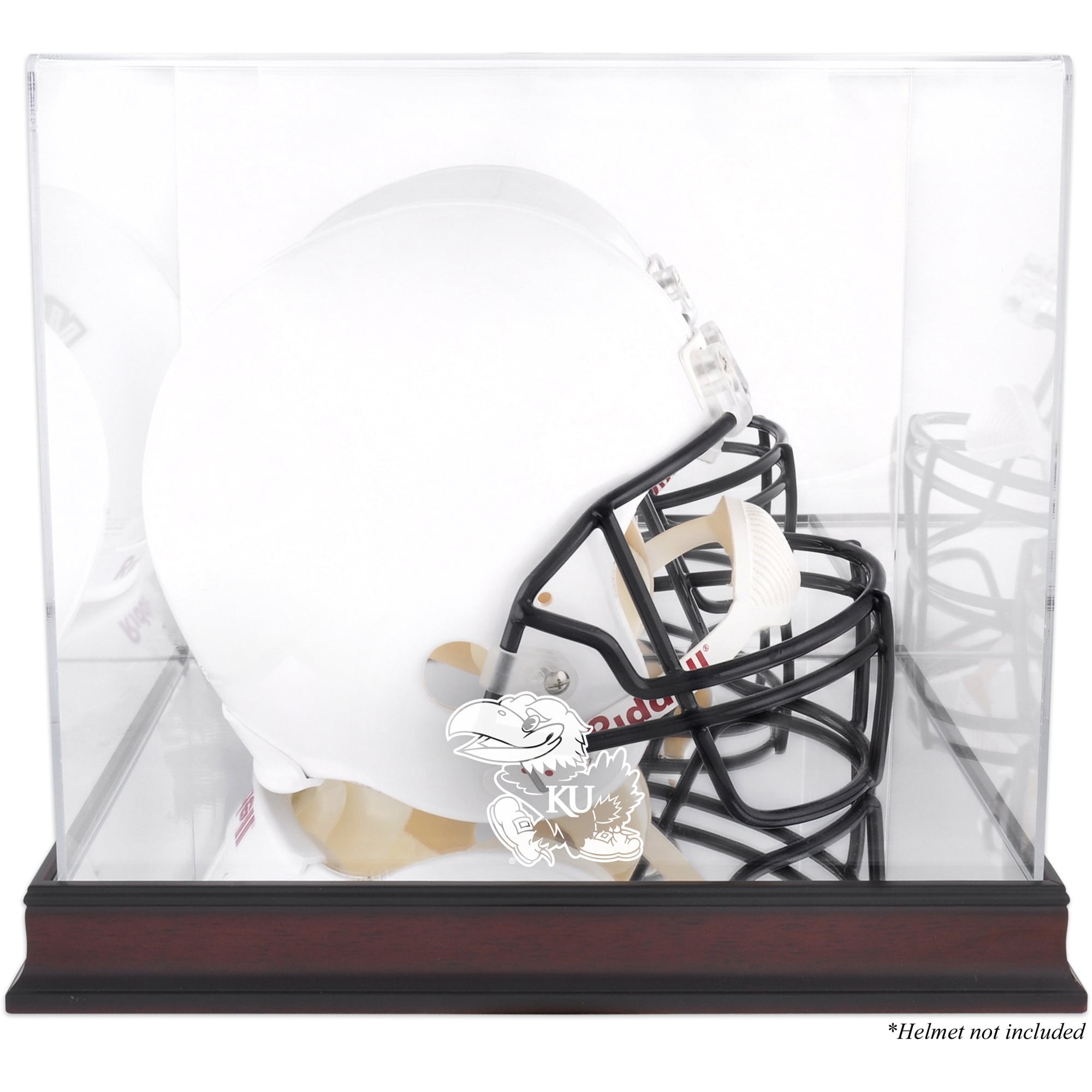 Kansas Jayhawks Mahogany Base Team Logo Helmet Display Case with Mirrored Back