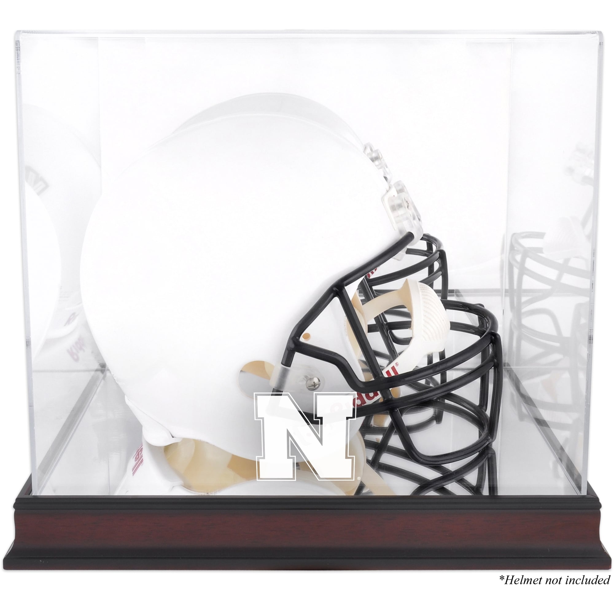 Nebraska Huskers Mahogany Base Team Logo Helmet Display Case with Mirrored Back