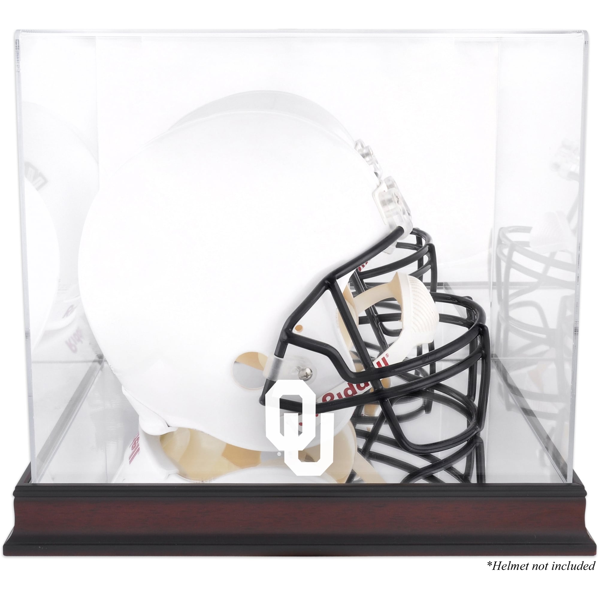 Oklahoma Sooners Mahogany Base Team Logo Helmet Display Case with Mirrored Back