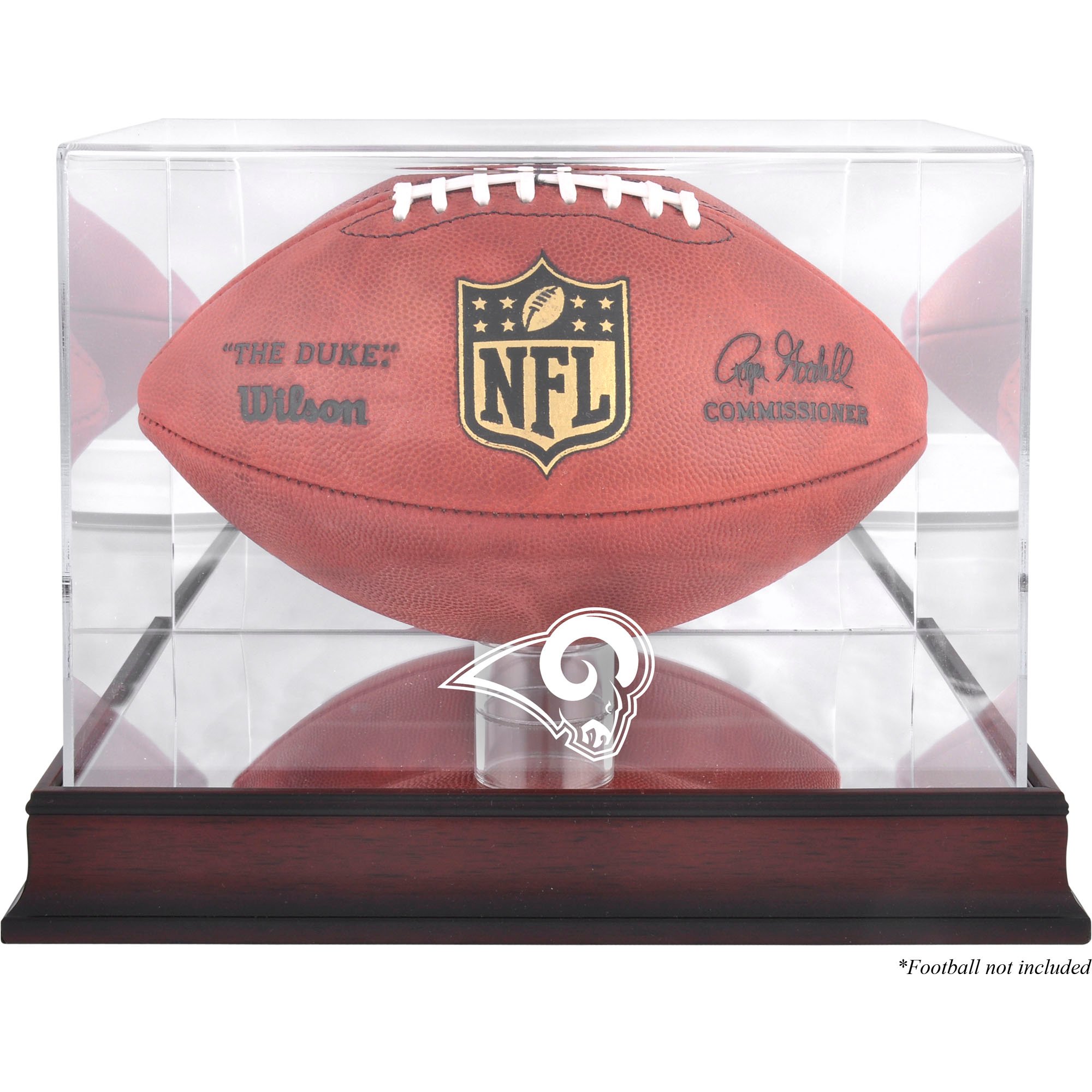 Vetrina con logo da football in mogano dei St. Louis Rams e retro a specchio