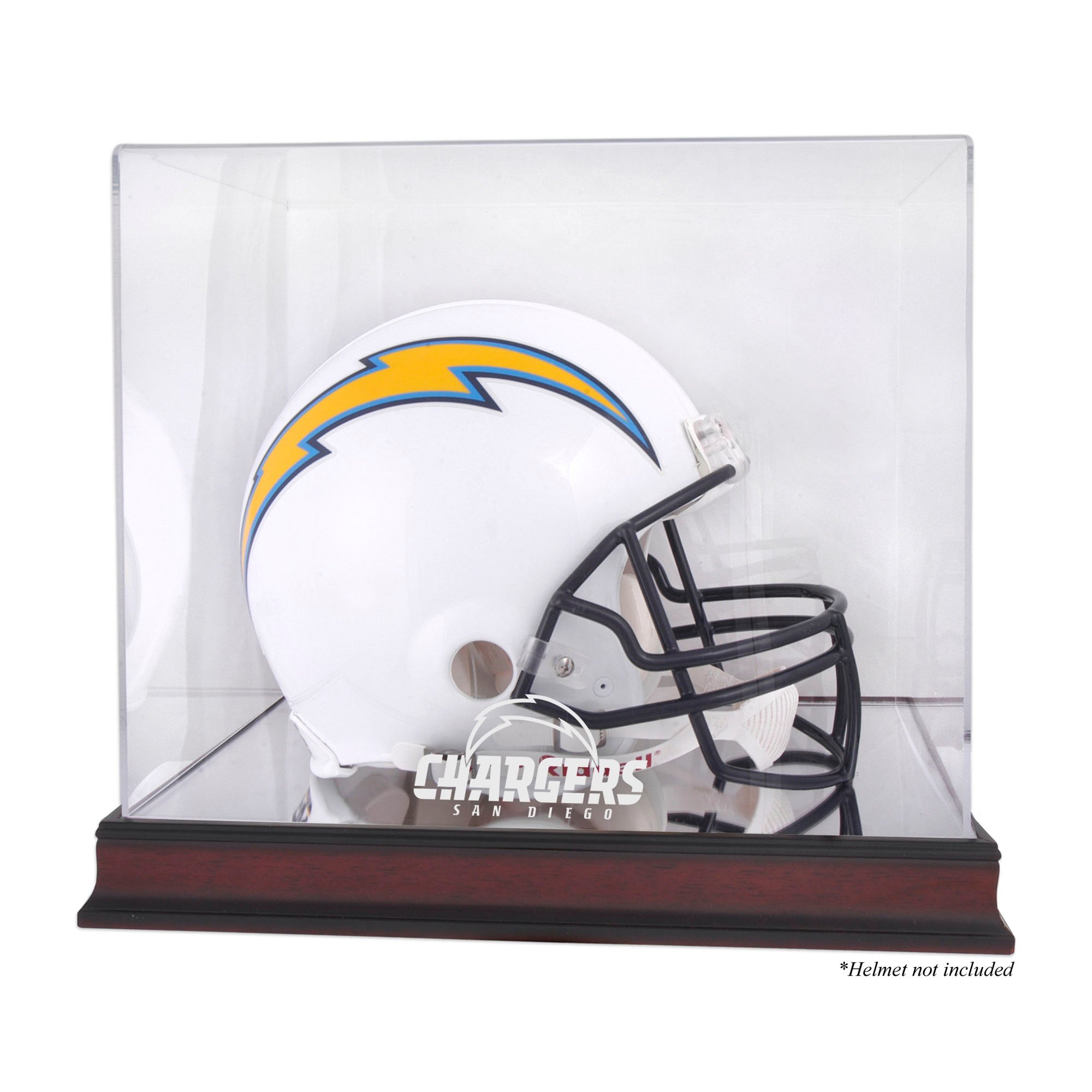 Vetrina con logo per casco in mogano dei San Diego Chargers con retro a specchio