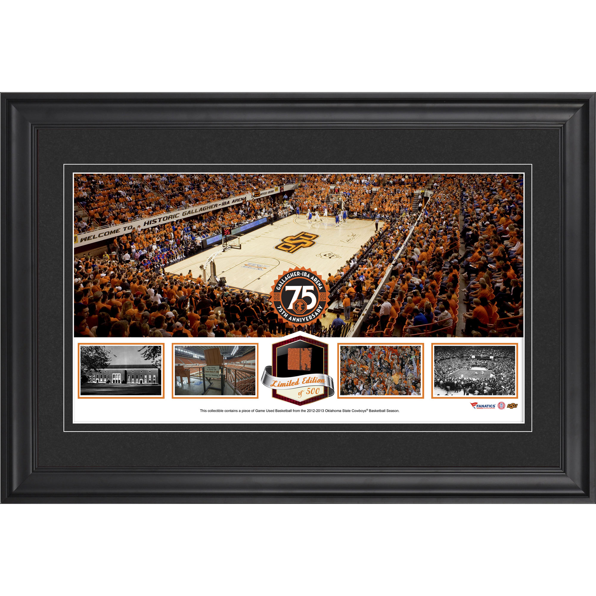 Oklahoma State Cowboys Gallagher-Iba Arena 75th Anniversary Framed Panoramic Collage with Game-Used Basketball - Limited Edition of 500