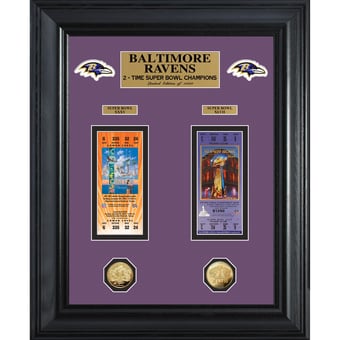 Baltimore Ravens Super Bowl Ticket and Game Coin Collection Framed