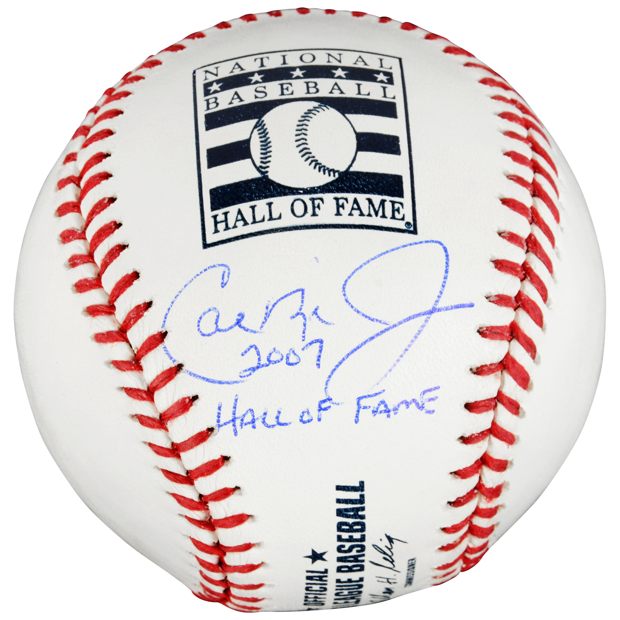 Cal Ripken Jr Baltimore Orioles Autographed HOF Logo Baseball with "2007 Hall of Fame" Inscription