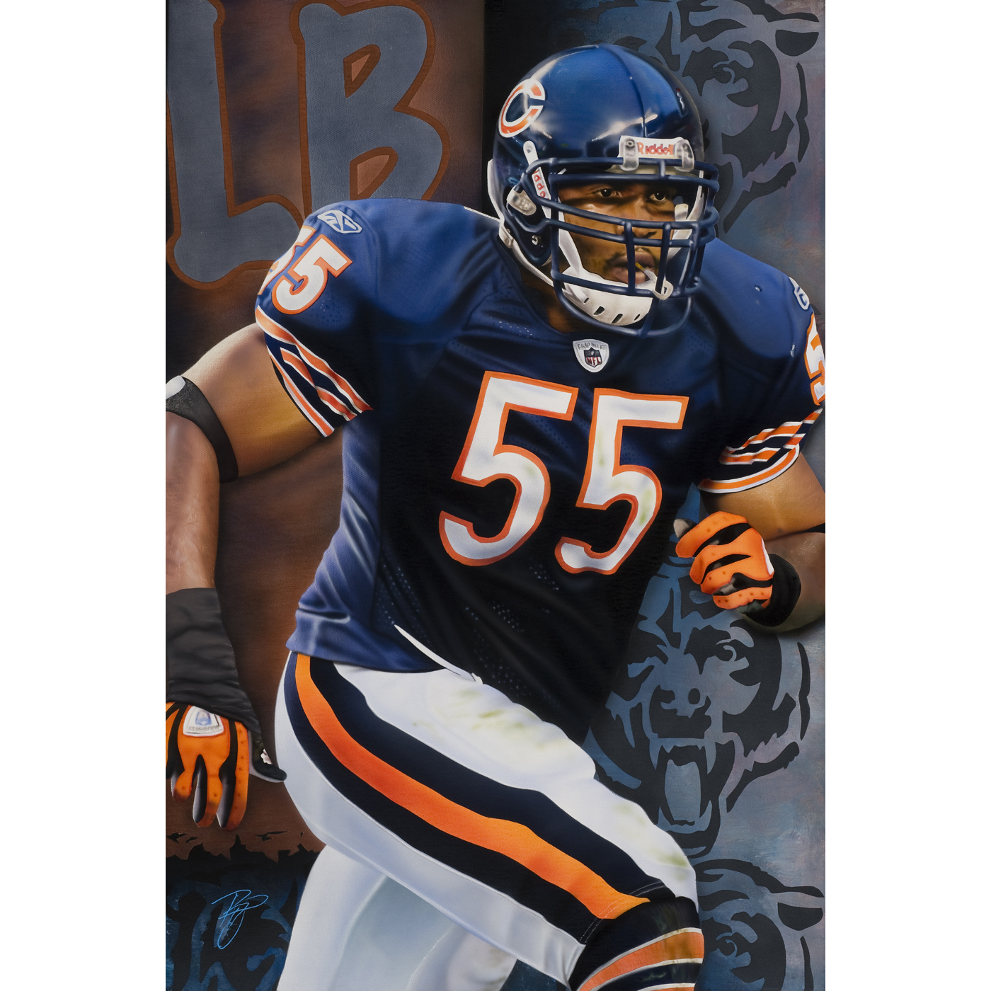 Chicago Bears Deacon Jones Foundation "Lance Briggs" Fine Art Canvas Print 24" x 36" by Artist Rob Jackson