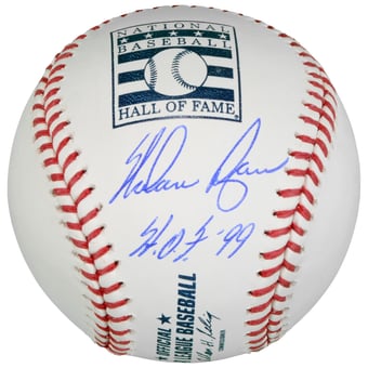 Nolan Ryan Texas Rangers Autographed Hall of Fame Logo Baseball with "HOF 99" Inscription