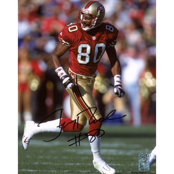 Jerry Rice San Francisco 49ers Autographed 8" x 10" Scarlet Jersey Running Solo Photograph