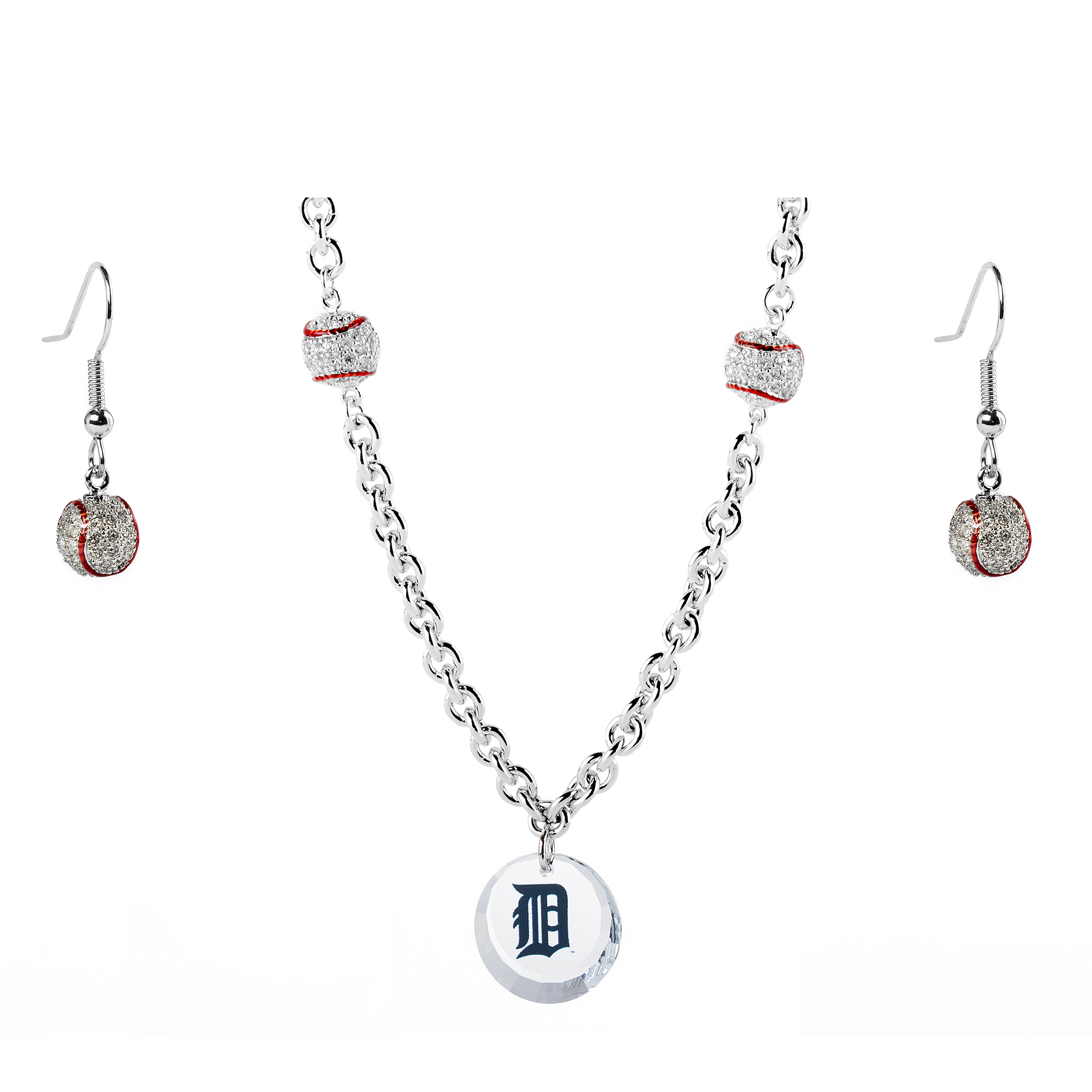 Detroit Tigers Crystals from Swarovski Baseball Necklace & Earrings