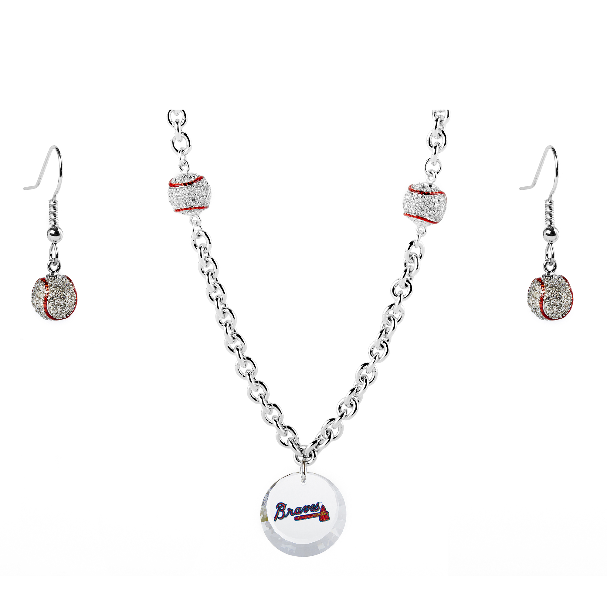 Atlanta Braves Crystals from Swarovski Baseball Necklace & Earrings