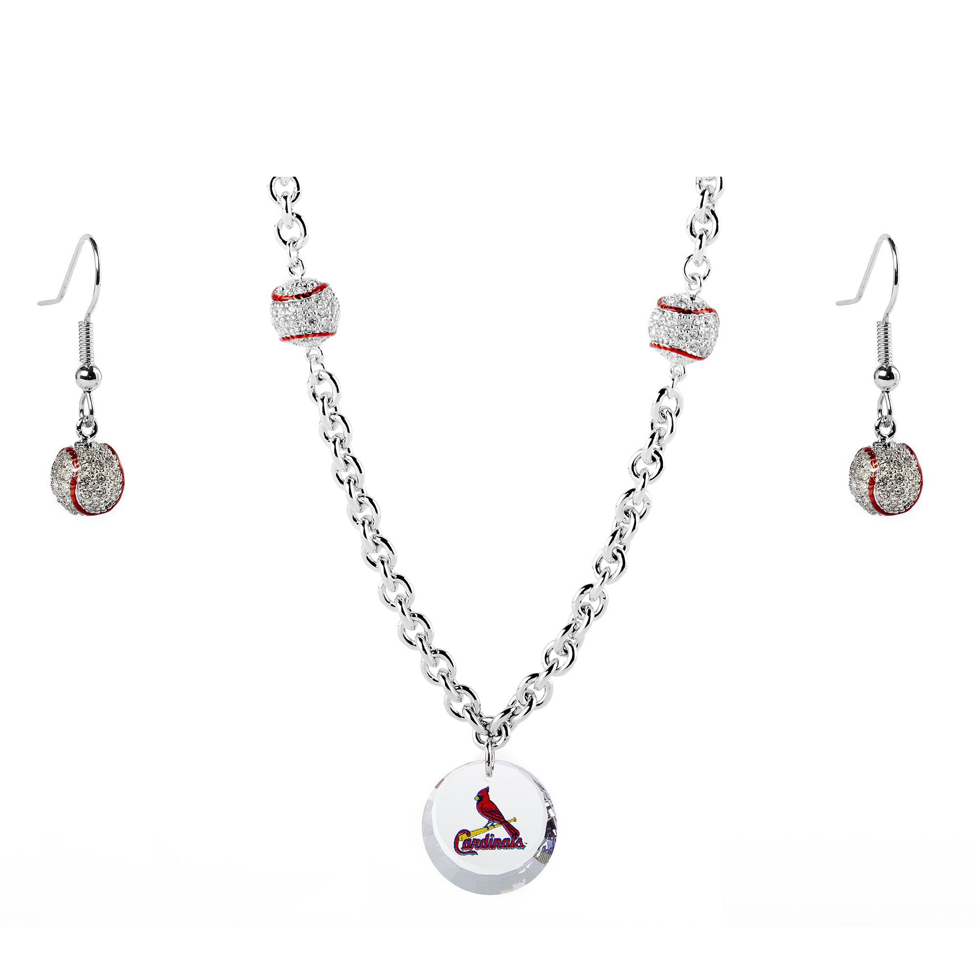 St. Louis Cardinals Crystals from Swarovski Baseball Necklace & Earrings