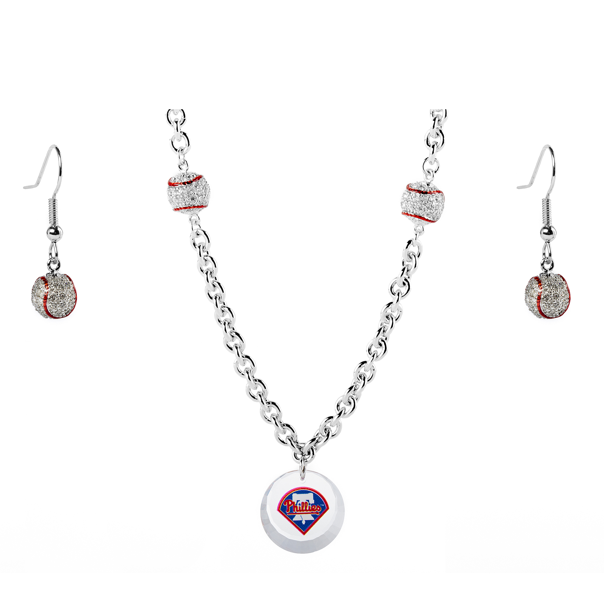 Philadelphia Phillies Crystals from Swarovski Baseball Necklace & Earrings
