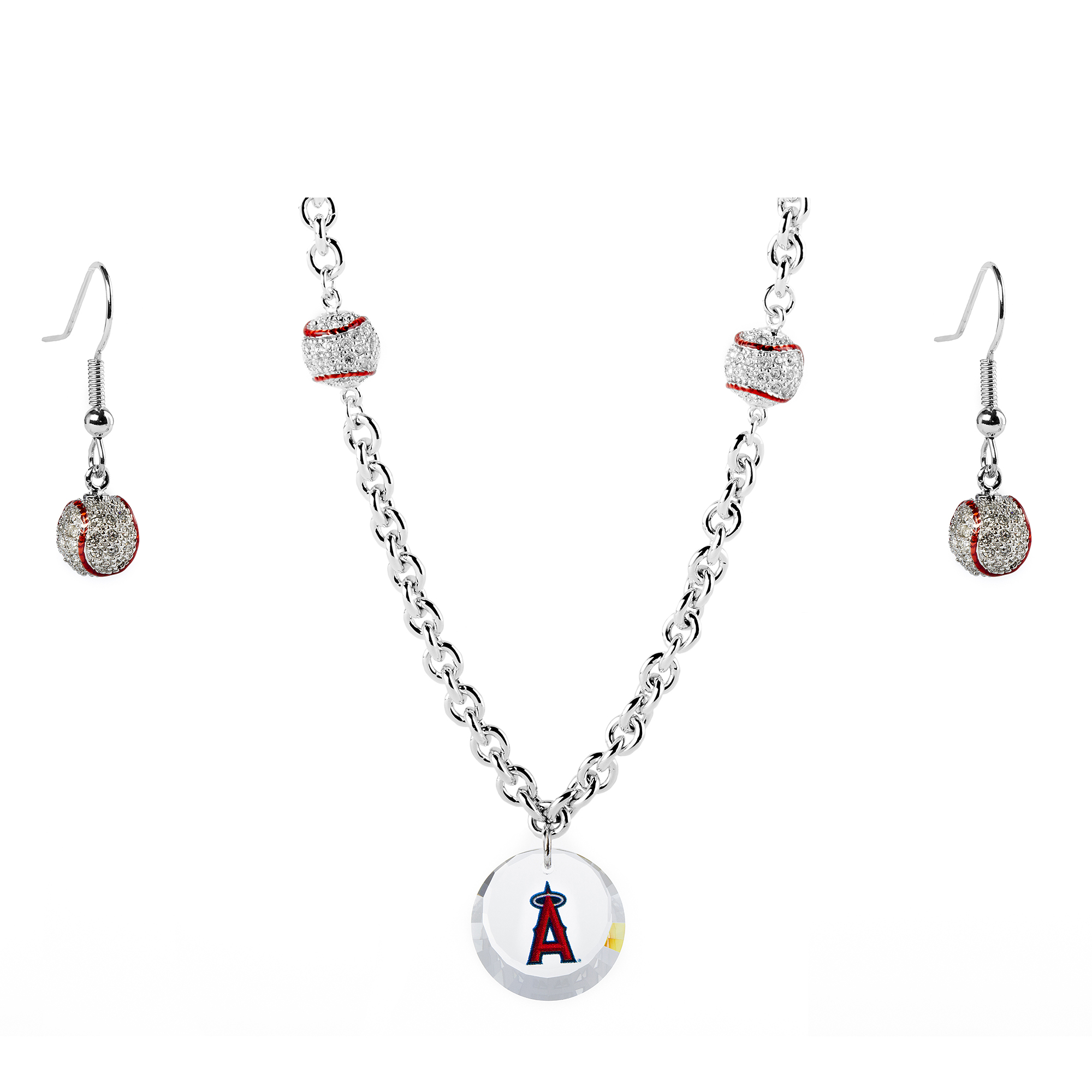 Los Angeles Angels Crystals from Swarovski Baseball Necklace & Earrings