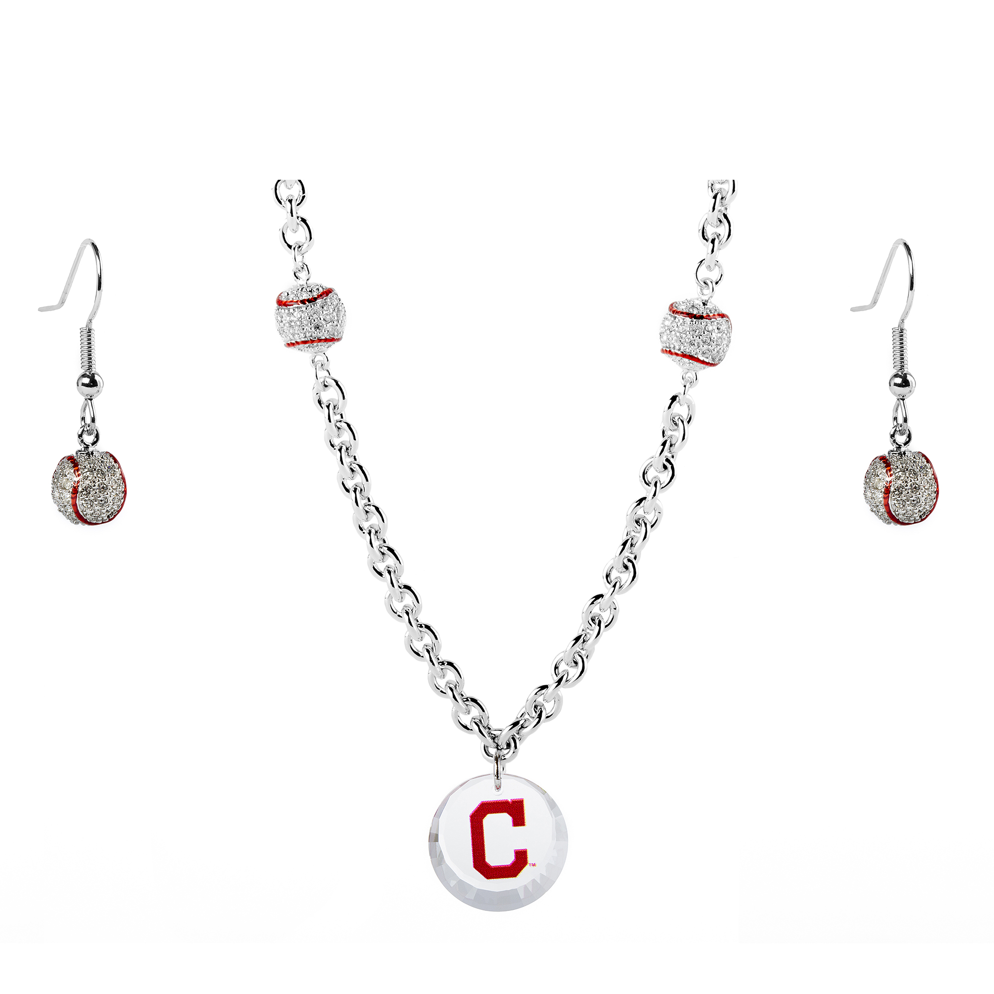 Cleveland Indians Crystals from Swarovski Baseball Necklace & Earrings