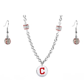 Cleveland Indians Crystals from Swarovski Baseball Necklace & Earrings