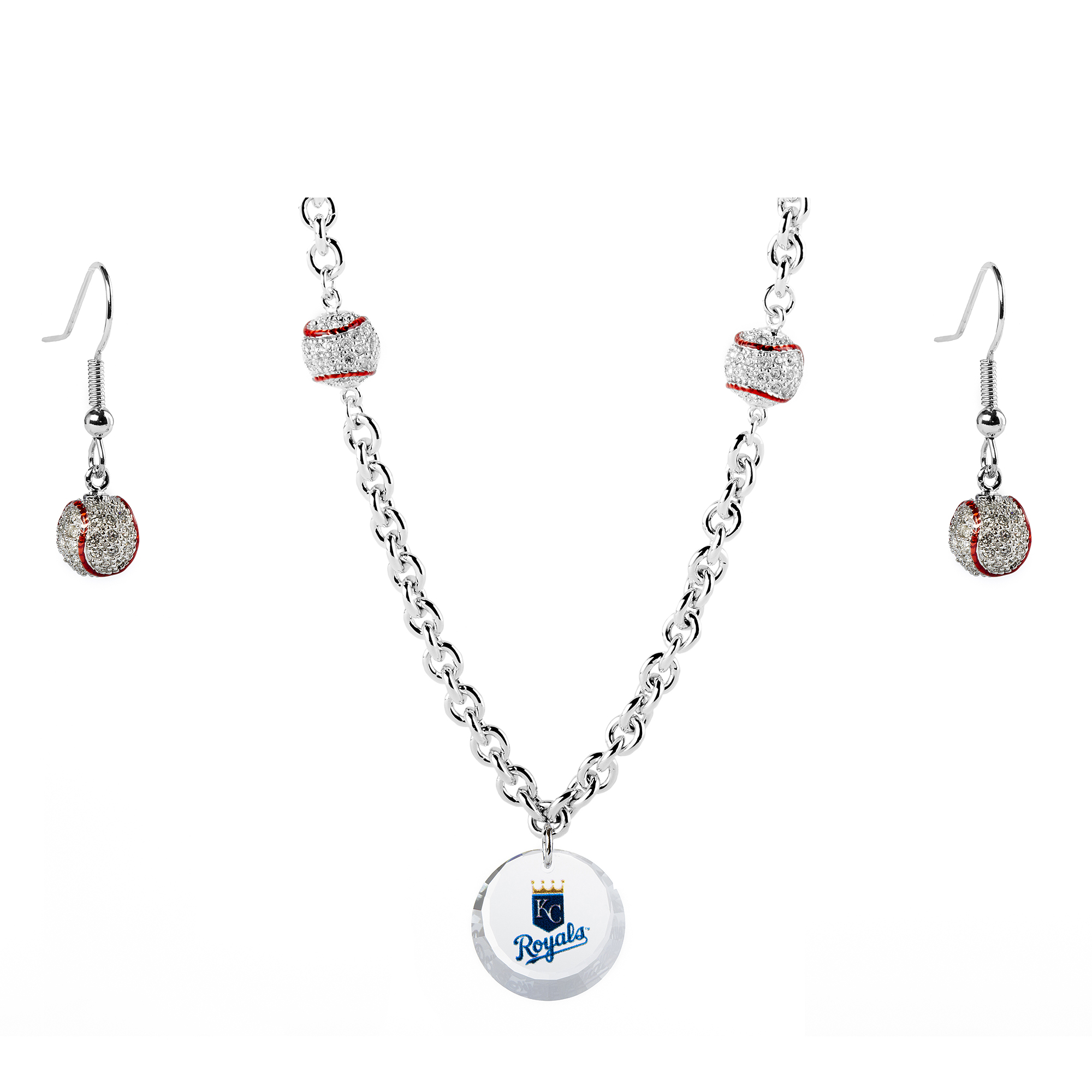 Kansas City Royals Crystals from Swarovski Baseball Necklace & Earrings