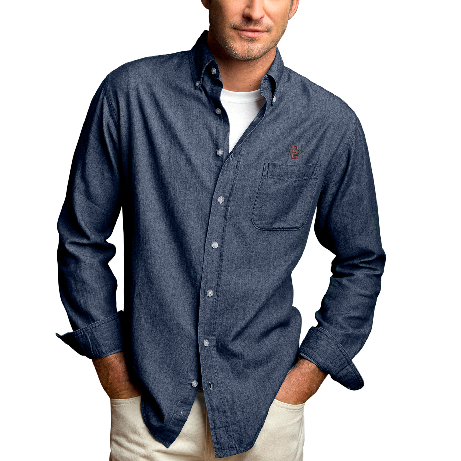 Men’s Blue San Diego State Aztecs Hudson Denim Long Sleeve Button-Down Shirt Men’s Blue San Diego State Aztecs Hudson Denim Long Sleeve Button-Down Shirt