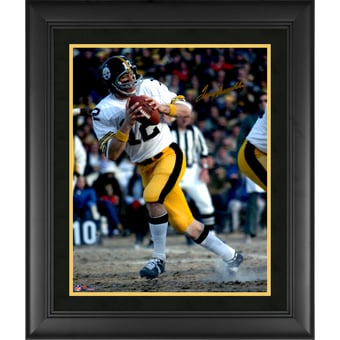 Terry Bradshaw Pittsburgh Steelers Framed Autographed 16" x 20" White Jersey Photograph