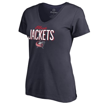 Women's Navy Columbus Blue Jackets Nostalgia V-Neck T-Shirt