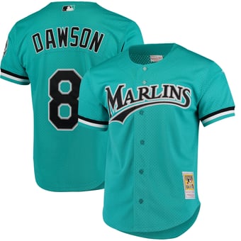 Men's Mitchell & Ness Andre Dawson Teal Florida Marlins Cooperstown Collection Mesh Batting Practice Button-Up Jersey