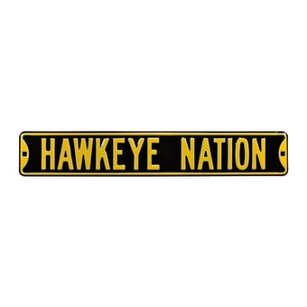 Black Iowa Hawkeyes 6" x 36" College Ave Embossed Street Sign