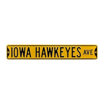 Yellow Iowa Hawkeyes 6" x 36" College Ave Team Street Sign