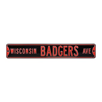 Black Wisconsin Badgers 6" x 36" College Ave Street Sign
