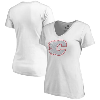 Women's White Calgary Flames Whiteout V-Neck T-Shirt