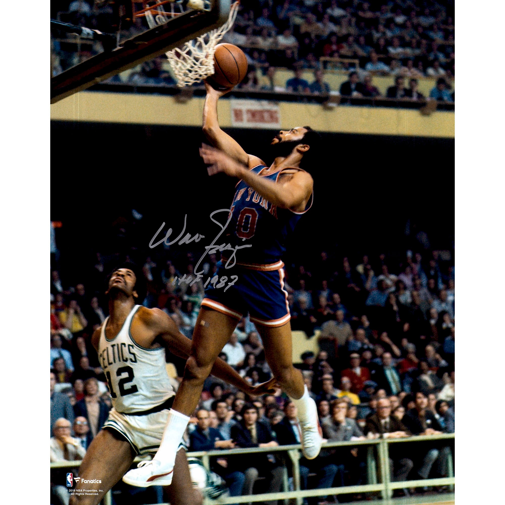 Walt Frazier New York Knicks Autographed 16" x 20" Blue Lay-Up Photograph with "HOF 87" Inscription