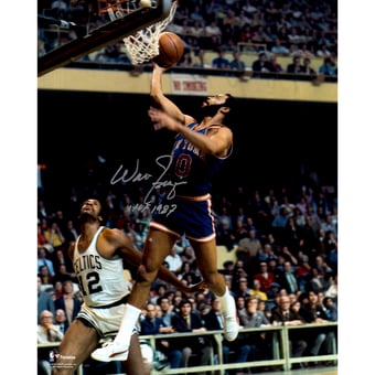 Walt Frazier New York Knicks Autographed 16" x 20" Blue Lay-Up Photograph with "HOF 87" Inscription