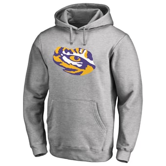 Men's Ash LSU Tigers Primary Team Logo Pullover Hoodie