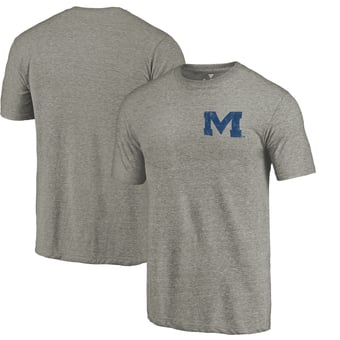 Men's Gray Heather Mississippi Ole Miss Left Chest Distressed Logo Tri-Blend T-Shirt