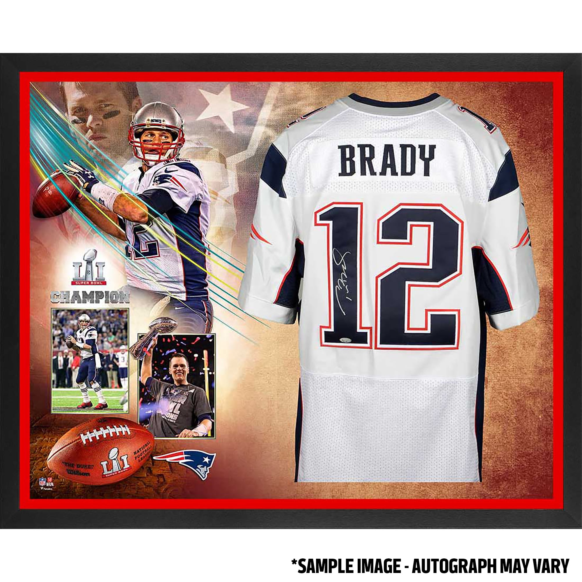 Tom Brady New England Patriots Framed Autographed White Nike Elite Jersey Super Bowl LI Champions Collage