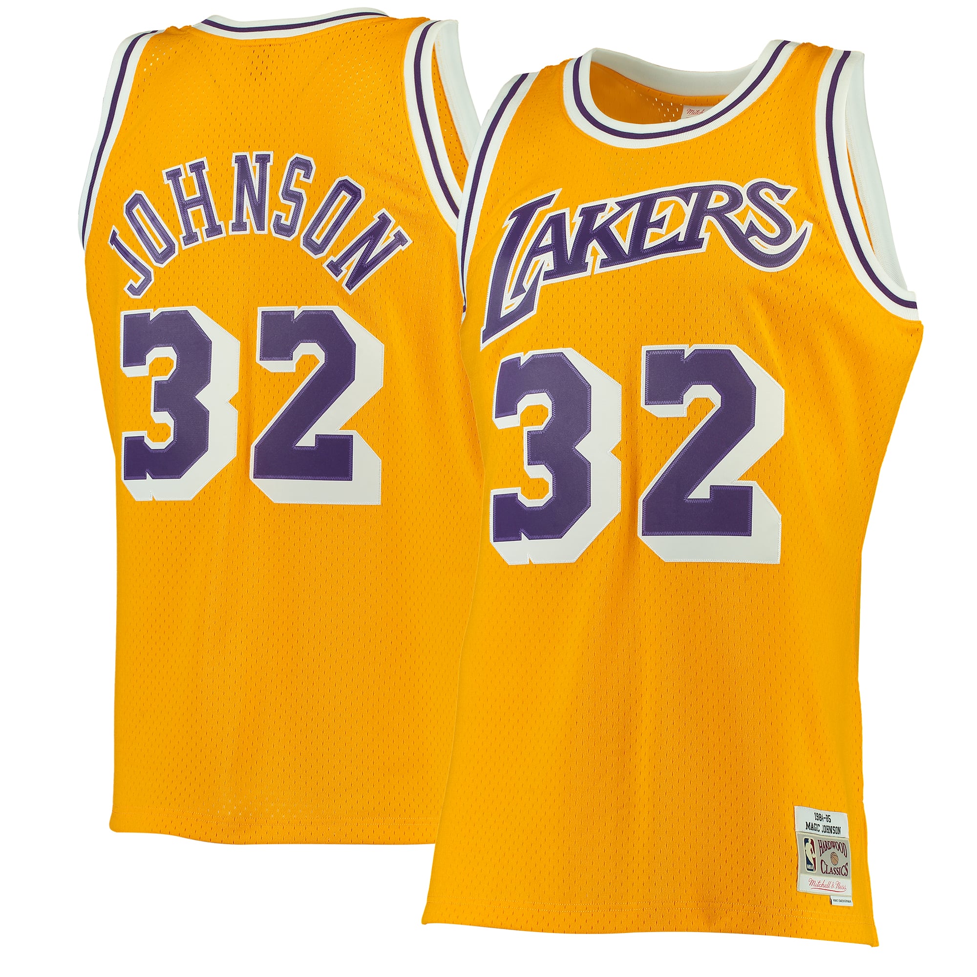 Maillot Swingman doré Mitchell & Ness Magic Johnson Los Angeles Lakers 1984/85 Hardwood Classics pour homme