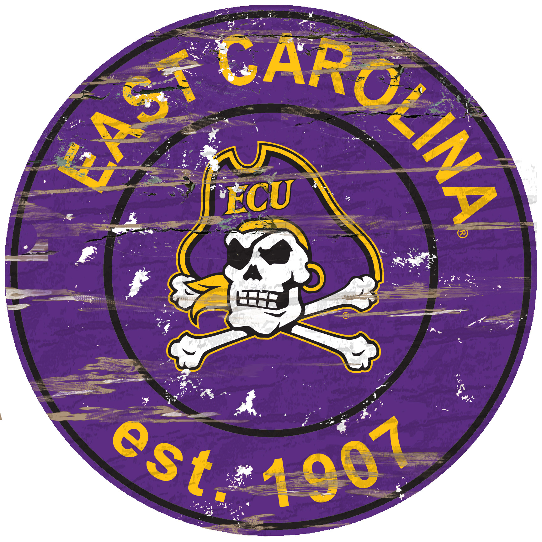 ECU Pirates 23.5" Distressed Round Sign