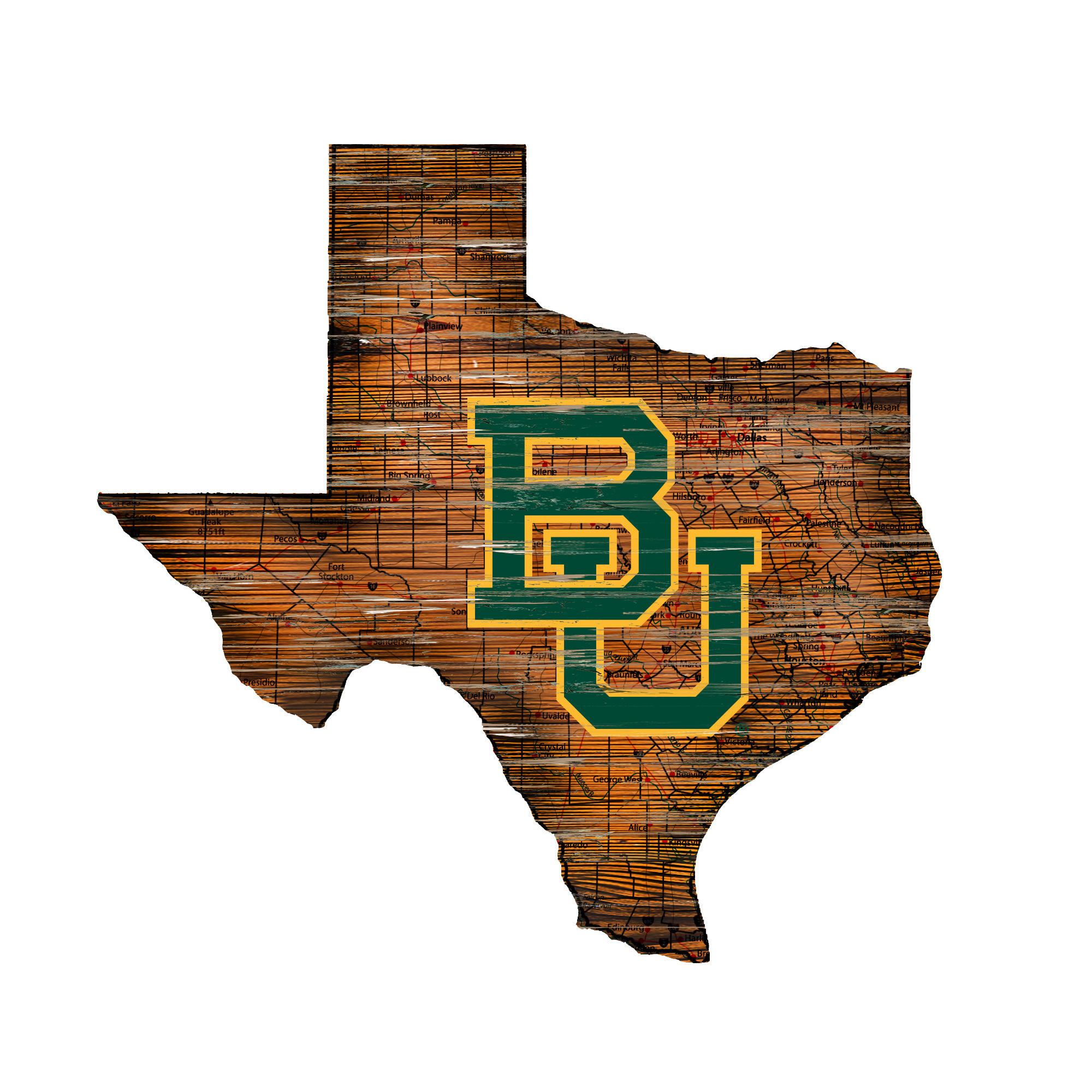 Baylor Bears 23.5" x 23.5" Distressed State with Logo Sign