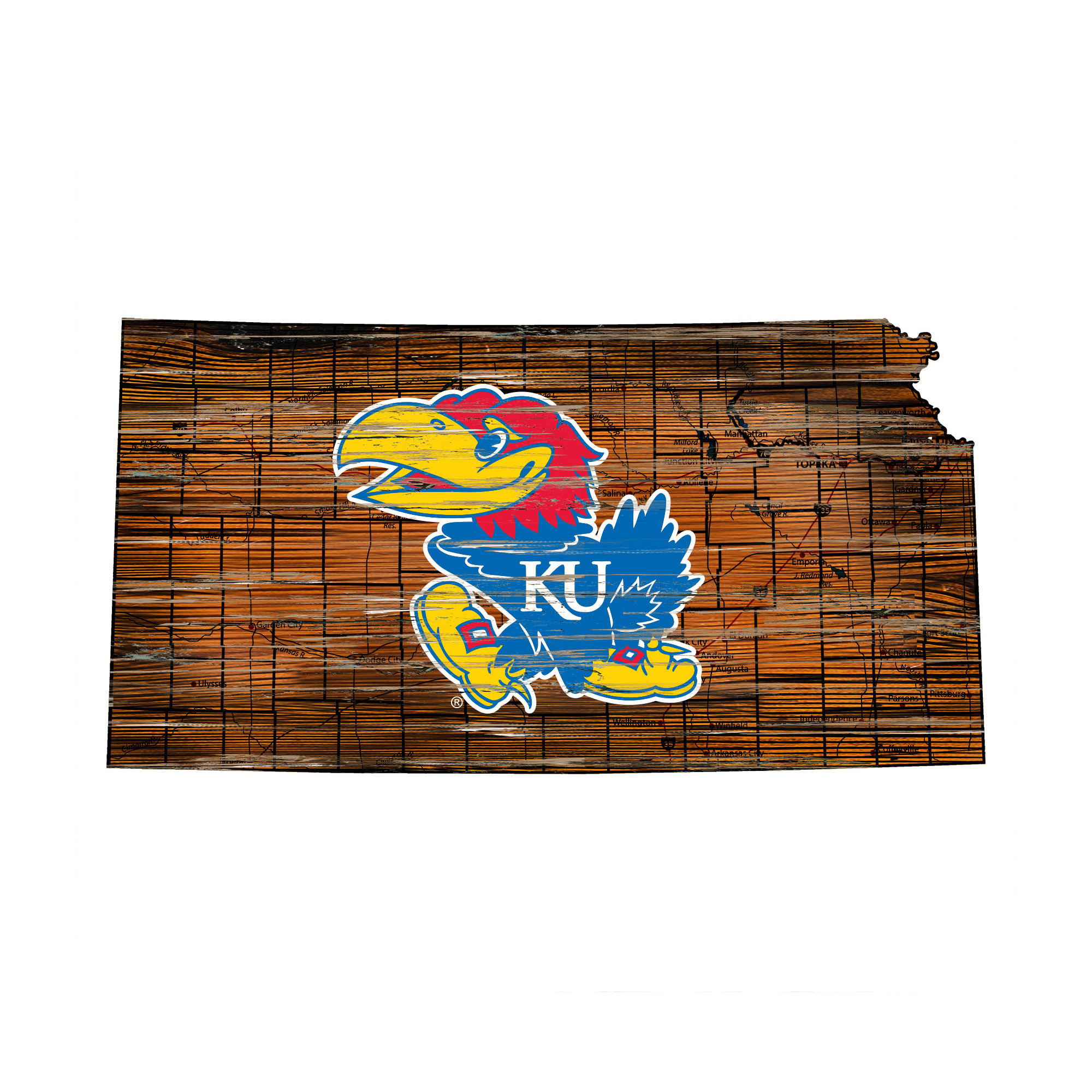 Kansas Jayhawks 23.5" x 23.5" Distressed State with Logo Sign