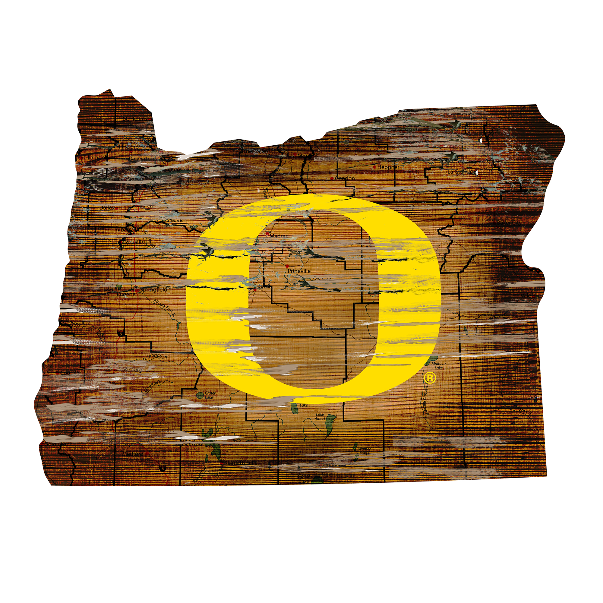 Oregon Ducks 23.5″ x 23.5″ Distressed State with Logo Sign