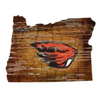 Oregon State Beavers 23.5" x 23.5" Distressed State with Logo Sign