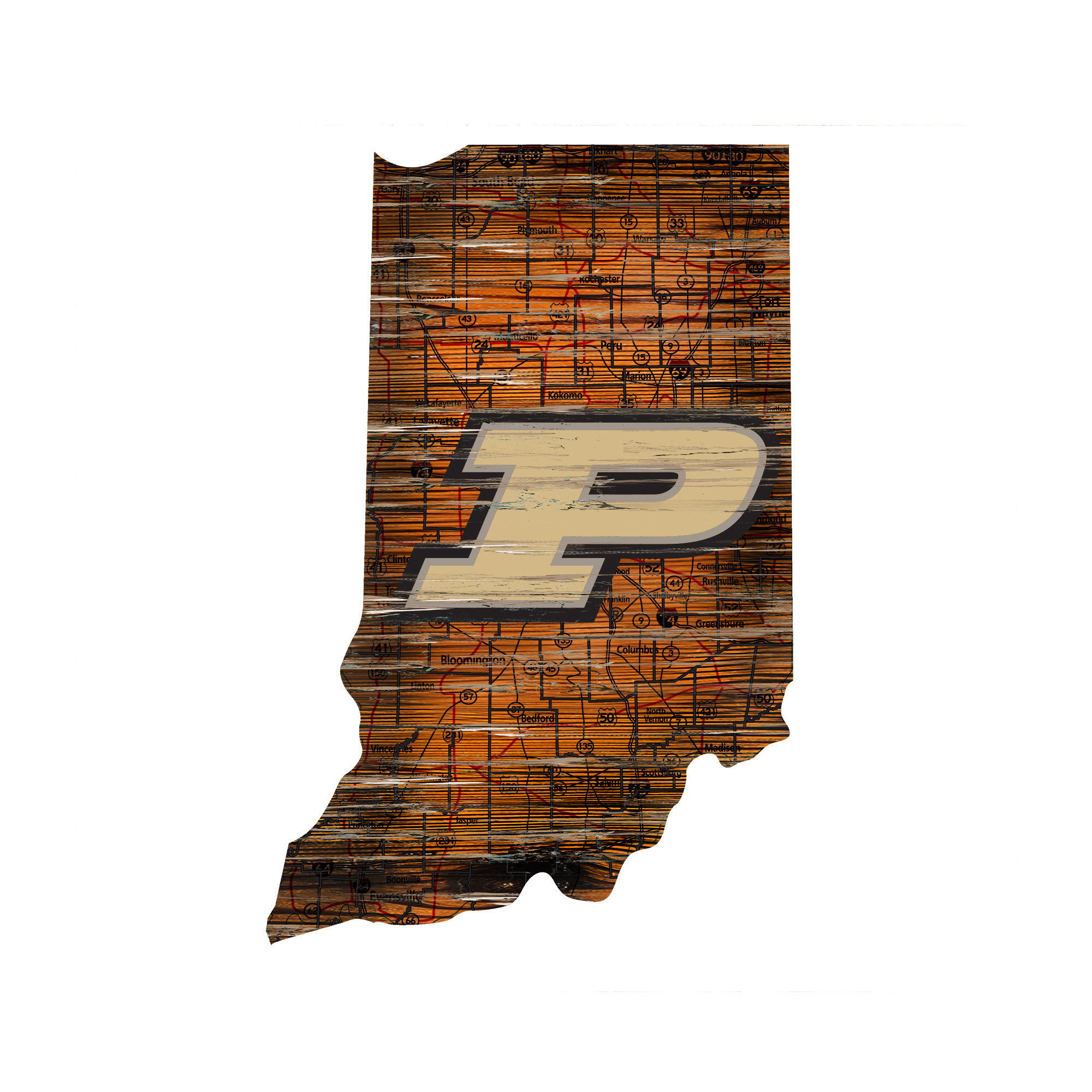 Purdue Boilermakers 23.5" x 23.5" Distressed State with Logo Sign