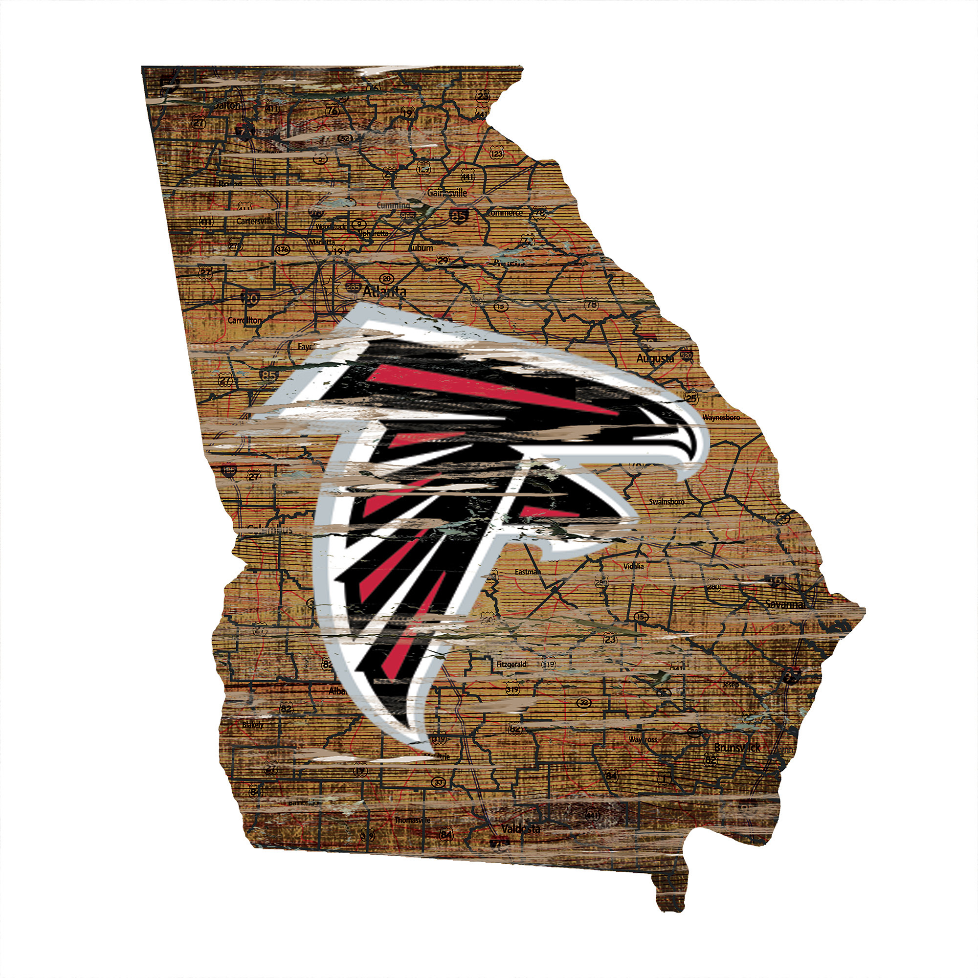 Atlanta Falcons 23.5" x 23.5" Distressed State with Logo Sign