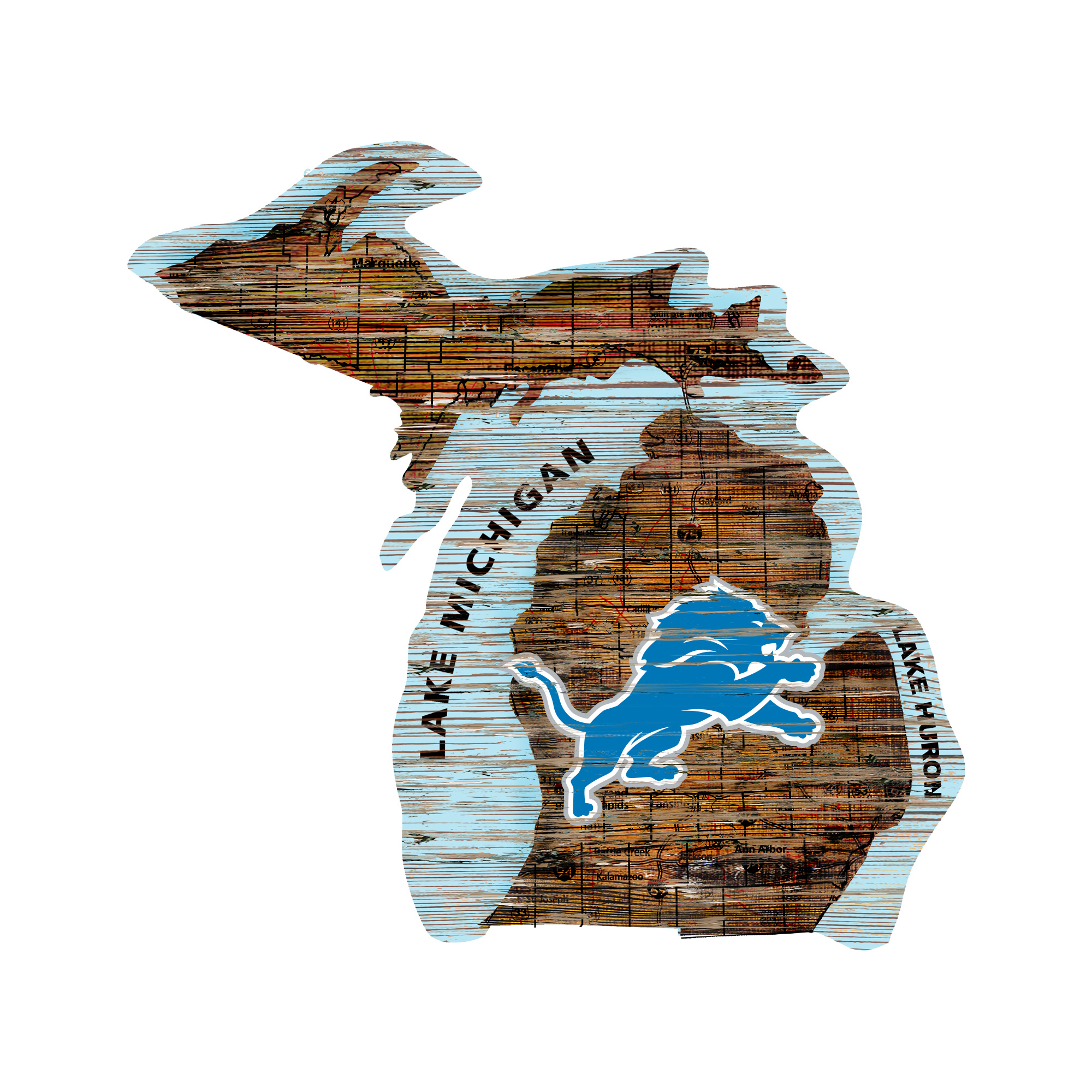 Detroit Lions 23.5" x 23.5" Distressed State with Logo Sign