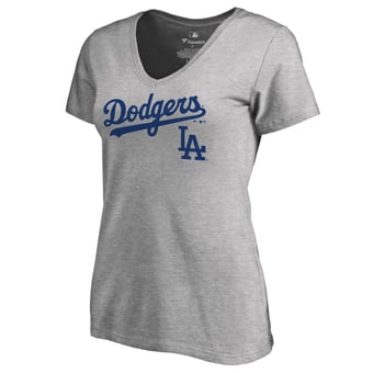 Women's Ash Los Angeles Dodgers Team Lockup T-Shirt